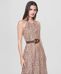 Dkny Women's Sleeveless Halter Neck Dress with Removable Belt