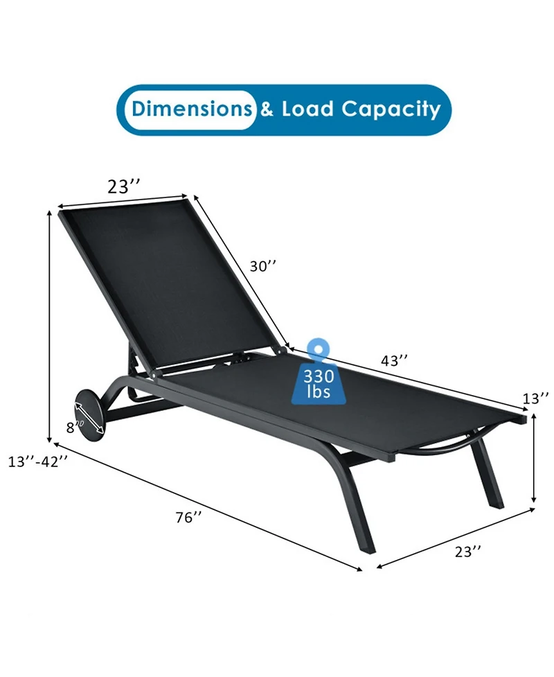 Clihome 6-Position Adjustable Fabric Outdoor Patio Recliner Lounge Chair