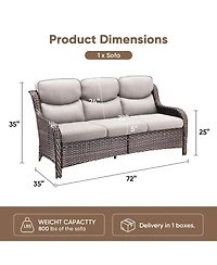 Pocassy Outdoor Patio Couch Sofa, All Weather Wicker 3 Seater Couch, Seating Furniture Sofa with 5 inches Cushion