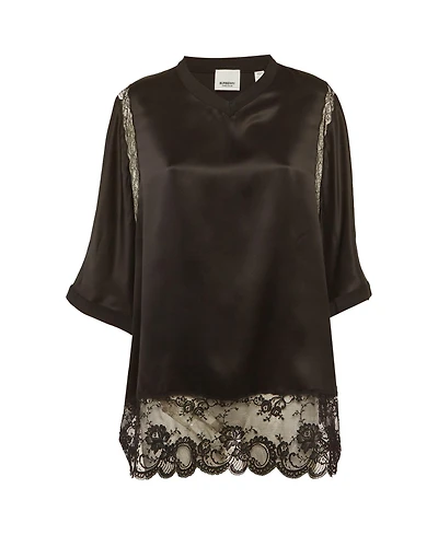Pre-Owned Burberry Women's Satin Lace Trim Blouse