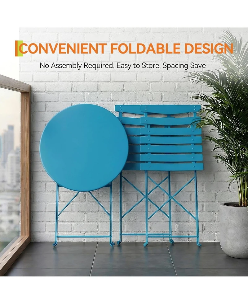 gaomonFolding Patio Bistro Set, Metal Table and Chairs, Outdoor Indoor Compact Bistro Set for Balcony Porch Garden