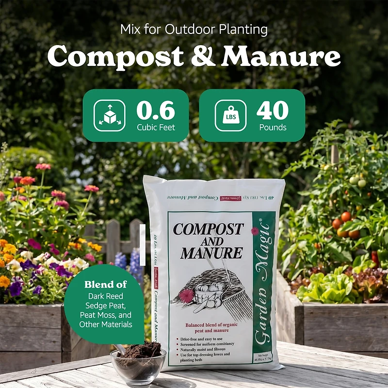 Michigan Peat 5240 Outdoor Lawn Garden Compost and Manure Blend, 40 Pound Bag