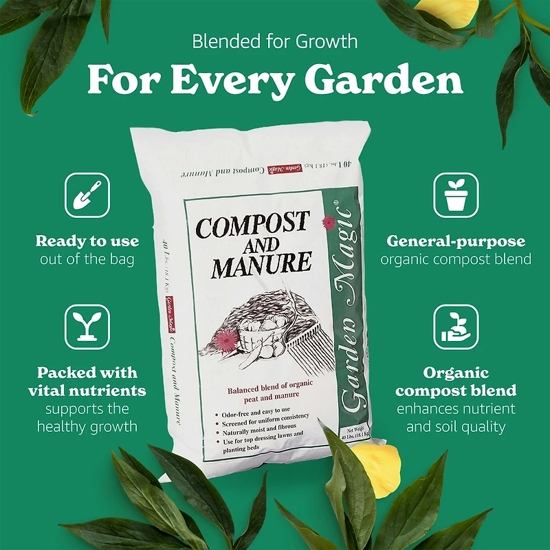 Michigan Peat 5240 Outdoor Lawn Garden Compost and Manure Blend, 40 Pound Bag