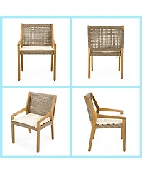 Asagikoiai 4-Piece Wicker Patio Dining Set with Acacia Wood Table and Weatherproof Cushions
