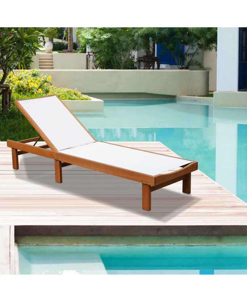Clihome Outdoor Wood Chaise Lounge Chair with 5-Position Adjustable Back