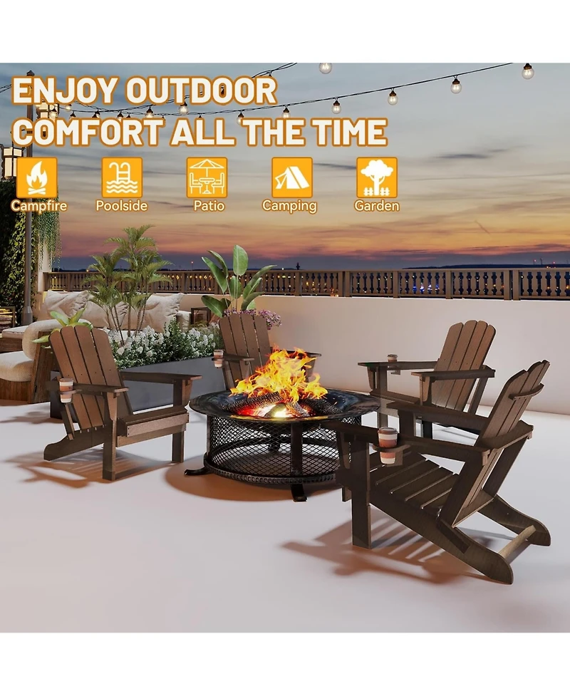 Clihome Folding Outdoor Adirondack Chairs with Cup Holders (Set of 2)