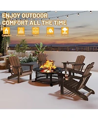 Clihome Folding Outdoor Adirondack Chairs with Cup Holders (Set of 2)