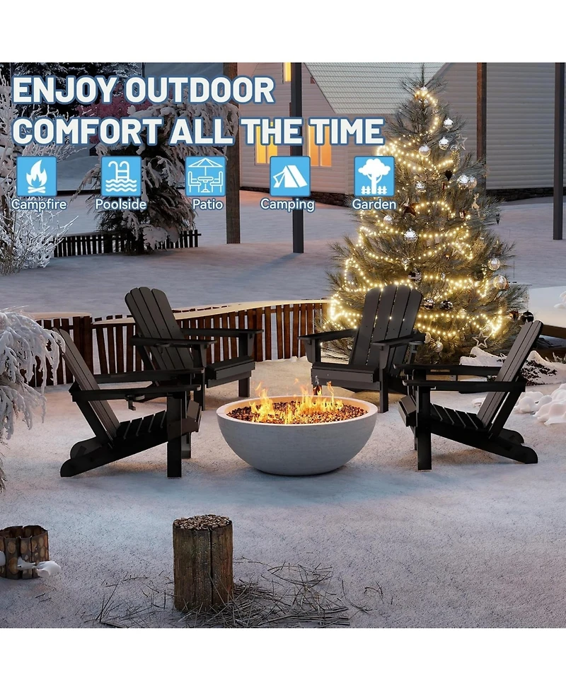Clihome Folding Outdoor Adirondack Chairs with Cup Holders (Set of 2)