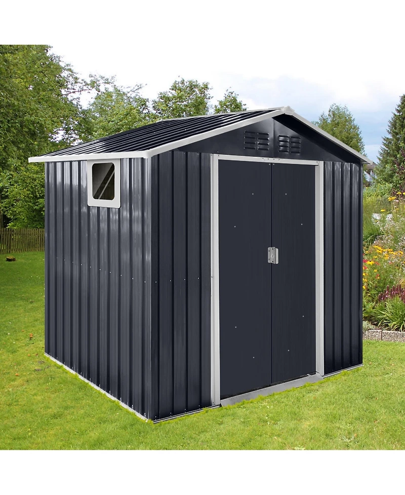 Clihome Metal Outdoor Garden Storage Shed with Window and Sliding Door