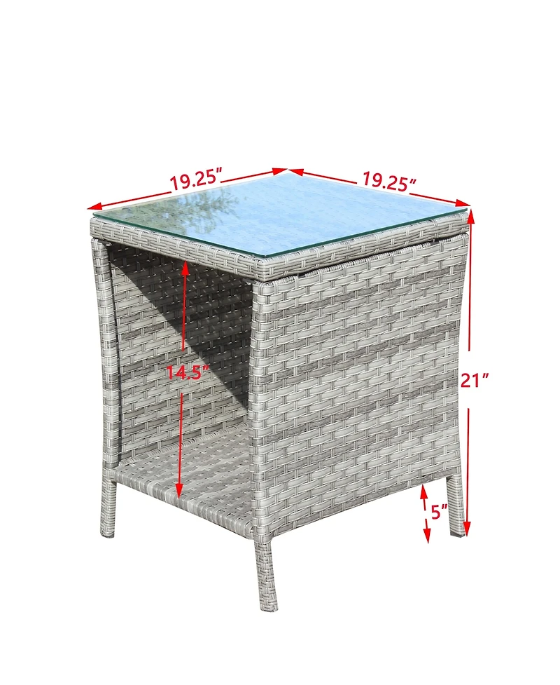 Clihome Outdoor Patio Coffee Table with Tempered Glass Top, Pe Wicker