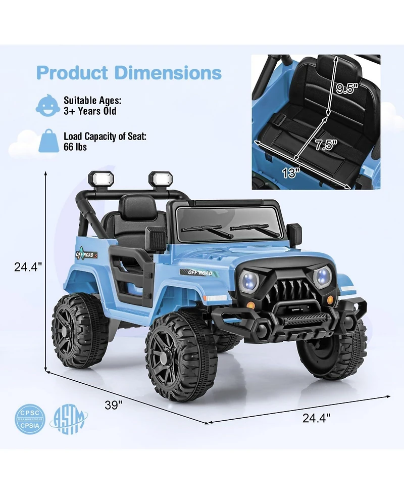 Mecale 12V Kids Ride on Truck Car with Remote Control Threaded Wheels and 3 Speeds