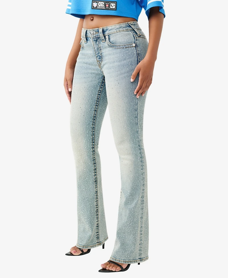 True Religion Women's Becca Mid-Rise Bootcut Crystal Big T Jeans