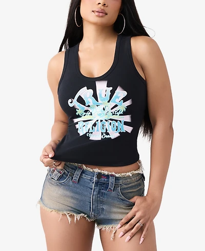 True Religion Women's Crystal Halter Rib Tank Top