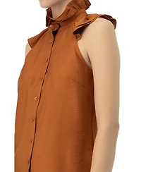 Ivonne Women's Sleeveless High Neck Blouse with Front Buttons
