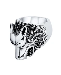 Bling Jewelry Hunter Animal Norse Viking Warrior Signet Fierce Wolf Head Ring Oxidized .925 Sterling Silver