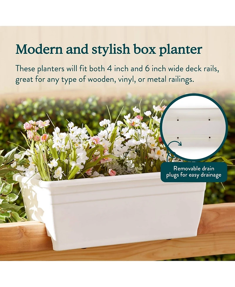 The Hc Companies 24 Inch 4 Pack Deck Rail Box Planter with Drainage Holes
