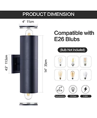 Busdays 14 Inch Modern Outdoor Porch Light Patio Light 2 Lights Aluminum Cylinder Tempered Glass Waterproof Wall Sconce 2 Pack Matte Black No Bulbs