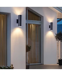 Busdays 2 Pack Matte Black Outdoor Wall Sconce 12 Inch 2 Lights Aluminum Cylinder Tempered Glass Waterproof Porch Patio Light