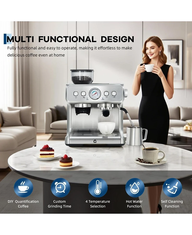 gaomon 20 Bar Coffee and Espresso Maker, Espresso Machine with Grinder and Milk Frother