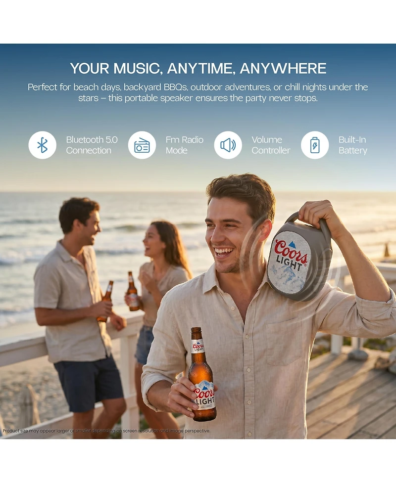 Coors Light Mini Party Speaker with Color Changing Led Lights, Fm Radio, Built-in Handle