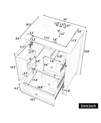 Sillysis 24 Inch Bathroom Vanity with Ceramic Sink, Freestanding Modern Cabinet, Soft Close Drawers for Small Bath