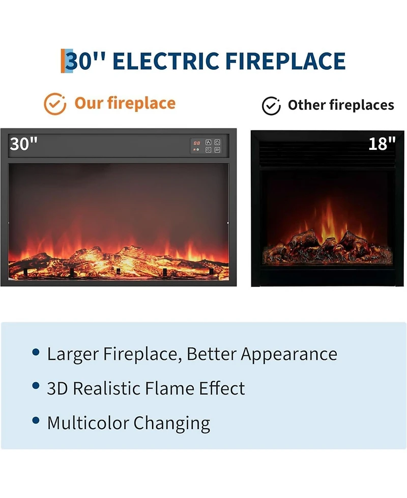 gaomon 30" Electric Fireplace with Remote, Fireplace Insert for 59" Tv Stand Fits TVs Up to 65", Overheating Protection, 8H Timer