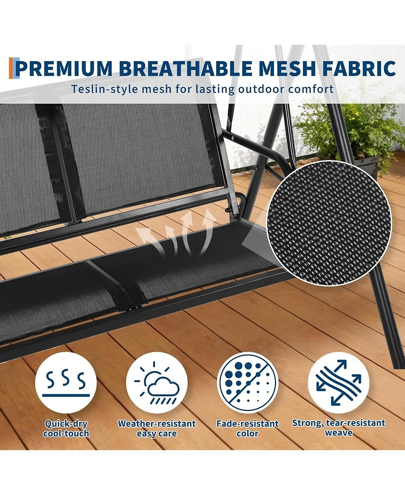 gaomon Porch Swing With Adjustable Canopy For Adults 2-Seat Outdoor Waterproof Textilene And Steel Frame Patio Swing Bench