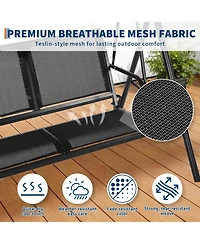 gaomon Porch Swing With Adjustable Canopy For Adults 2-Seat Outdoor Waterproof Textilene And Steel Frame Patio Swing Bench