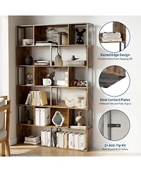 gaomon Modern 6-Tier Geometric Standing Bookshelf, Bookcase for Living Room Storage, Brown
