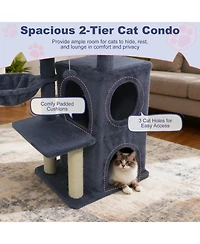 Gymax Cat Tree 2-Tier Condo Padded Plush Top Perch Sisal Scratching Posts