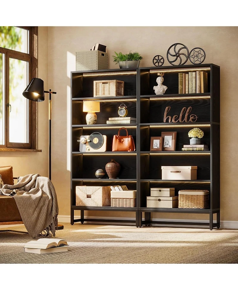 Slickblue Modern Tall Bookcase with Built-In Led Lights for Stylish Storage