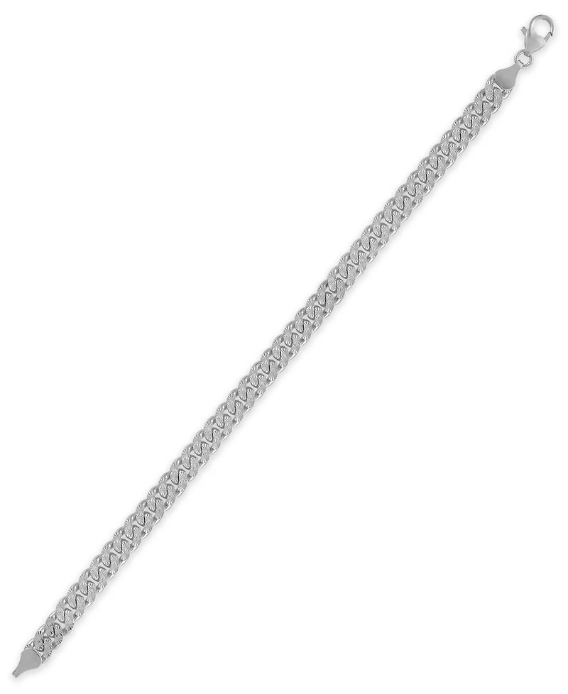 Macy's Men's Starburst Diamond-Cut Cuban Link Chain Bracelet in Sterling Silver