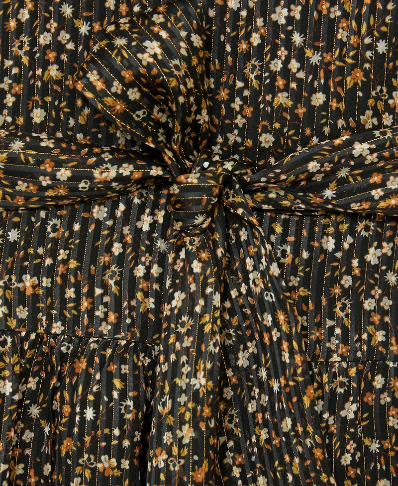 Reiss Women's Floral Metallic Flippy Mini Dress