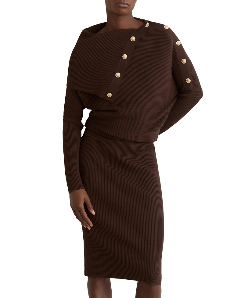 Reiss Women's Draped Off-Shoulder Rib-Knit Dress