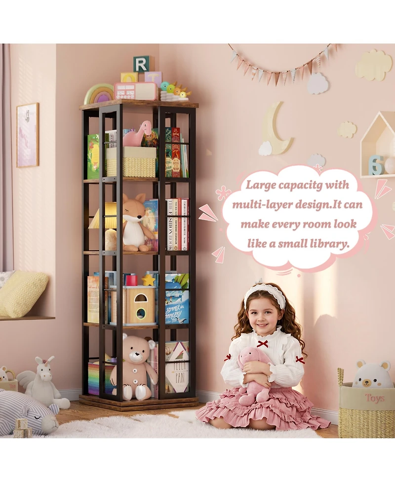 Aheaplus Corner 4-5 Tiers Display Shelves, Freestanding Rotating Bookshelf