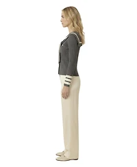 Modenaire Women's Ribbed Knit Sailor Collar Cardigan