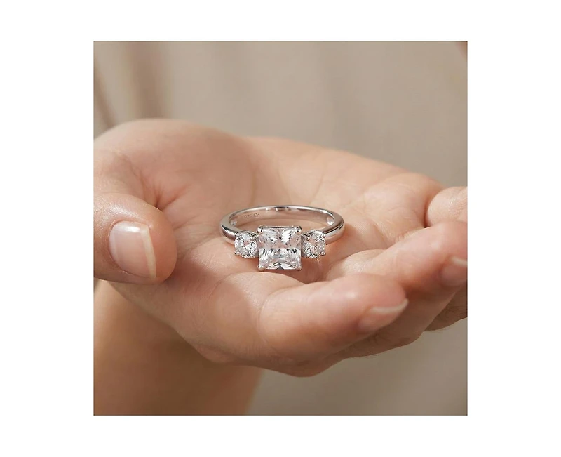 Rachel Glauber Radiant White Gold Plated 3-Stone Cubic Zirconia Ring