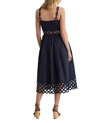 Reiss Women's Rib-Knit Woven Mix Cut-Out Midi Dress