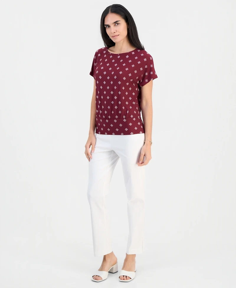 Jm Collection Petite Sofia Tile Banded-Hem Boat-Neck Top, Macy's Exclusive