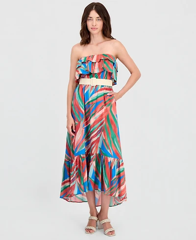 Tahari Asl Women's Cotton Ruffled Belted Maxi Dress