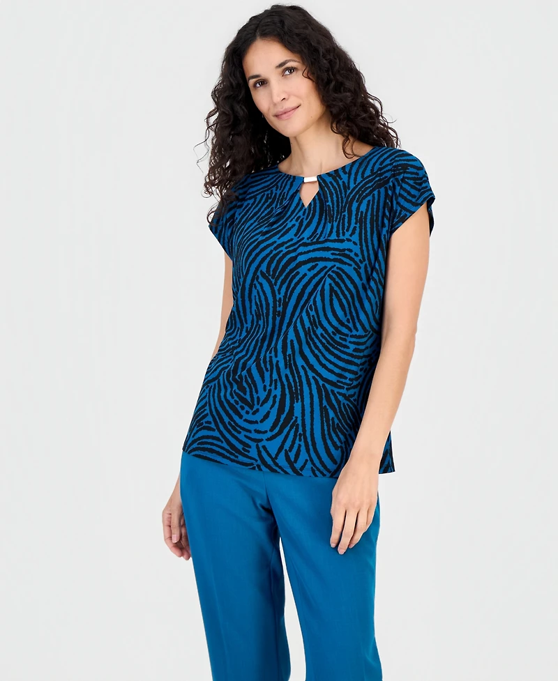 Kasper Women's Printed Diamond-Neck Blouse
