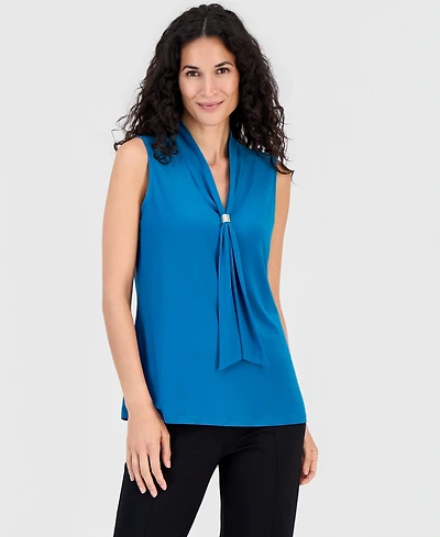 Kasper Women's Tie-Neck Sleeveless Blouse