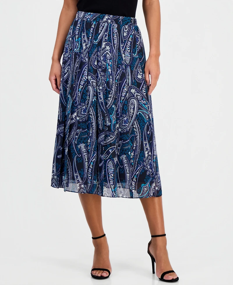 Kasper Petite Printed Pleated Front Midi Skirt