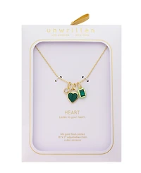 Unwritten Cubic Zirconia Gold-Tone Plated Malachite Stone Cluster Charm Necklace