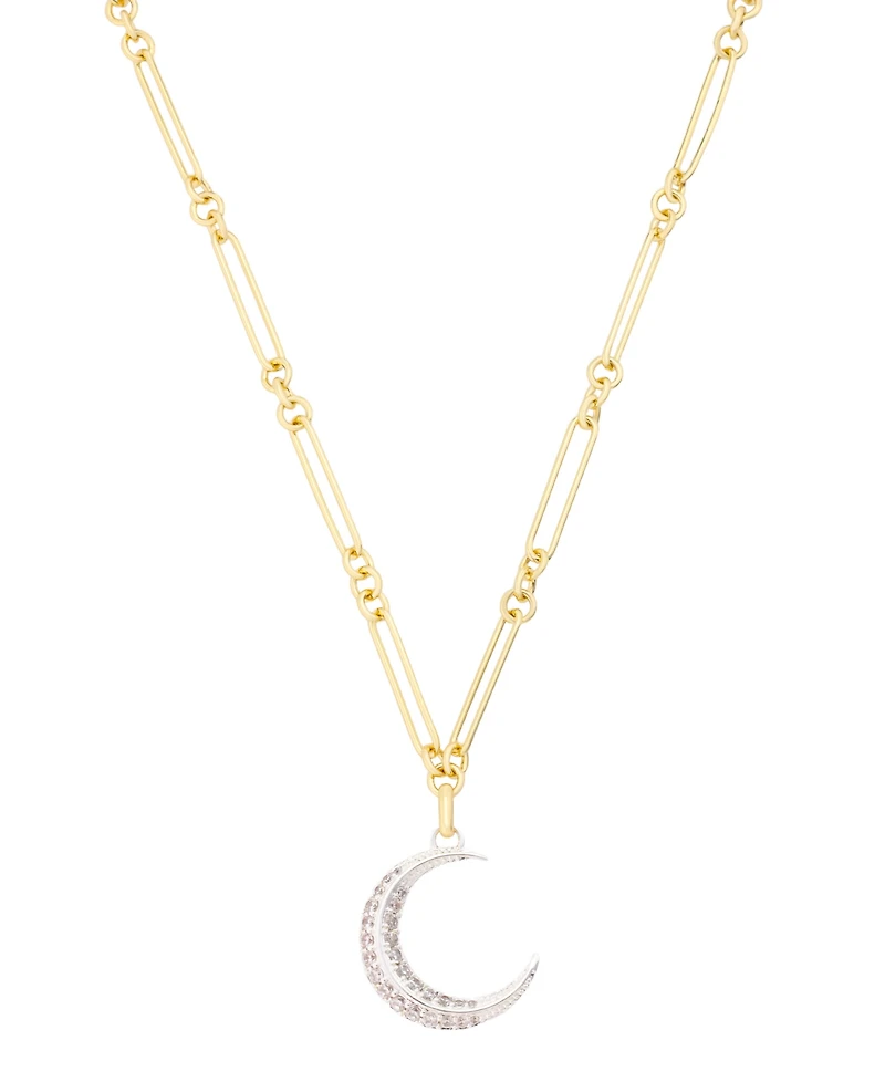 Unwritten Cubic Zirconia Fine Silver-Plated Moon Pendant Necklace