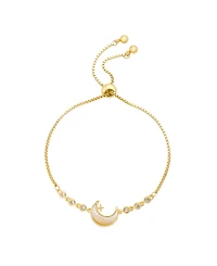 Unwritten Imitation Pearl and Cubic Zirconia Gold-Tone Plated Celestial Moon Adjustable Bolo Bracelet