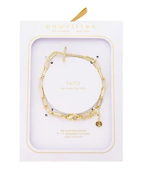 Unwritten Cubic Zirconia Gold-Tone Plated Cross Paperclip Chain Bracelet