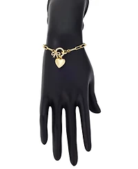 Unwritten Cubic Zirconia Gold-Tone Plated Bow and Heart Cluster Charm Paperclip Chain Bracelet