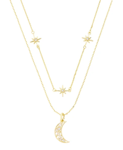 Unwritten Cubic Zirconia Gold-Tone Plated Celestial Pendant Duo Necklace Set