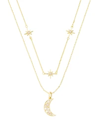 Unwritten Cubic Zirconia Gold-Tone Plated Celestial Pendant Duo Necklace Set